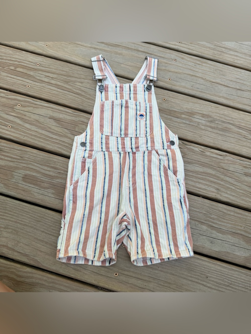 Zara Tan, Green, Brown Striped Overalls